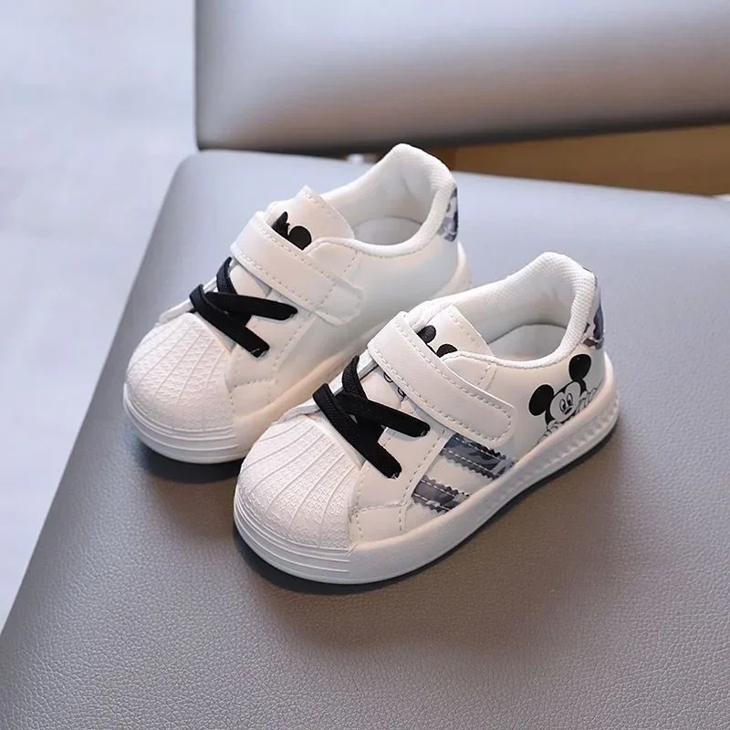 Disney White Casual Shoes For Baby Boy Girl Brand Children Sneaker Mickey Mouse Kids Shoes Toddler Walking Shoes Size 15-25