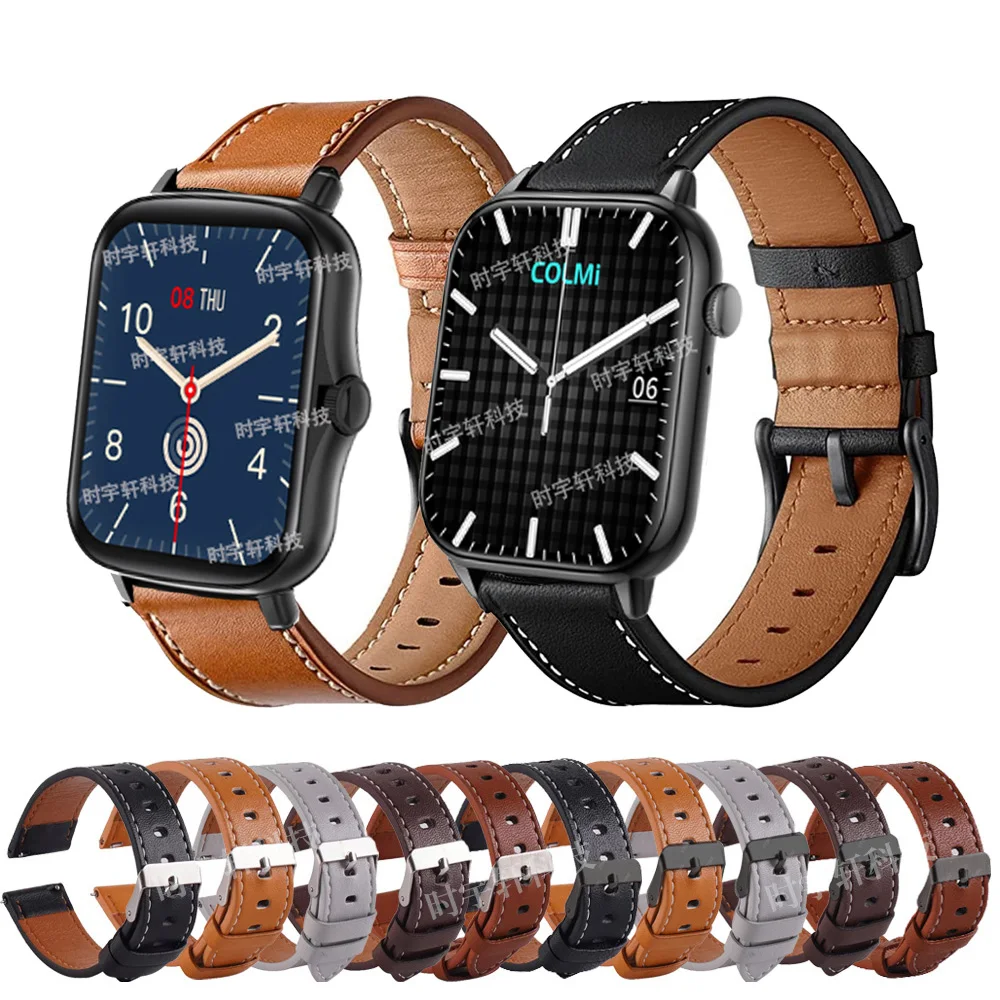 For COLMI C60 C61 C80 Strap Leather 20mm Quick Release Business Watch Band For COLMI P28 Plus/P8 Pro/V23/Land 1/i20 Bracelet