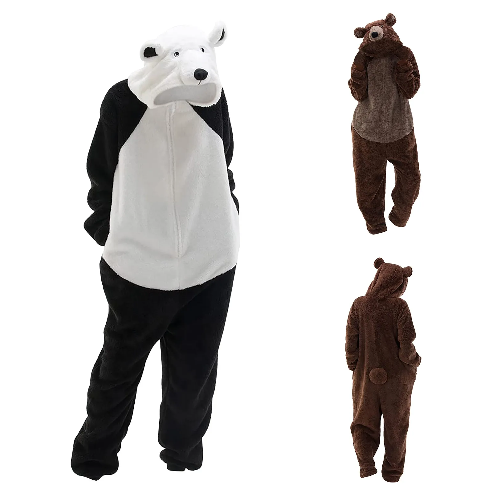 Fleece Onesies For Adults Men Women One-Piece Pajamas Fancy Cartoon Animal Cosplay Costume Party Bear Jumpsuit One Piece Romper