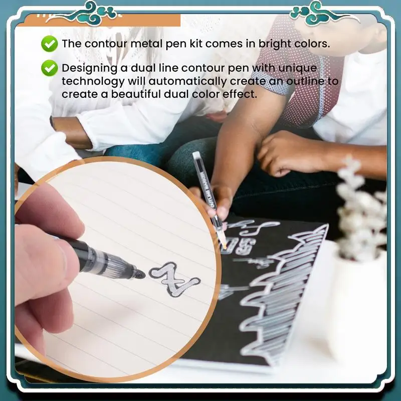 سهلة الاستخدام علامات لامعة Doodle Outline Dazzles: 24 لونًا معدنيًا بخط مزدوج مجموعة أقلام لامعة Super Squiggles Dazz