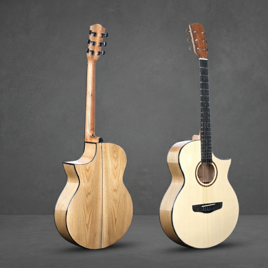 Special Shape Cutaway Guitar, 6-String Acoustic Folk, Gloss Steel String, Chrome Tuners, Dot Inlay for Beginner Practice