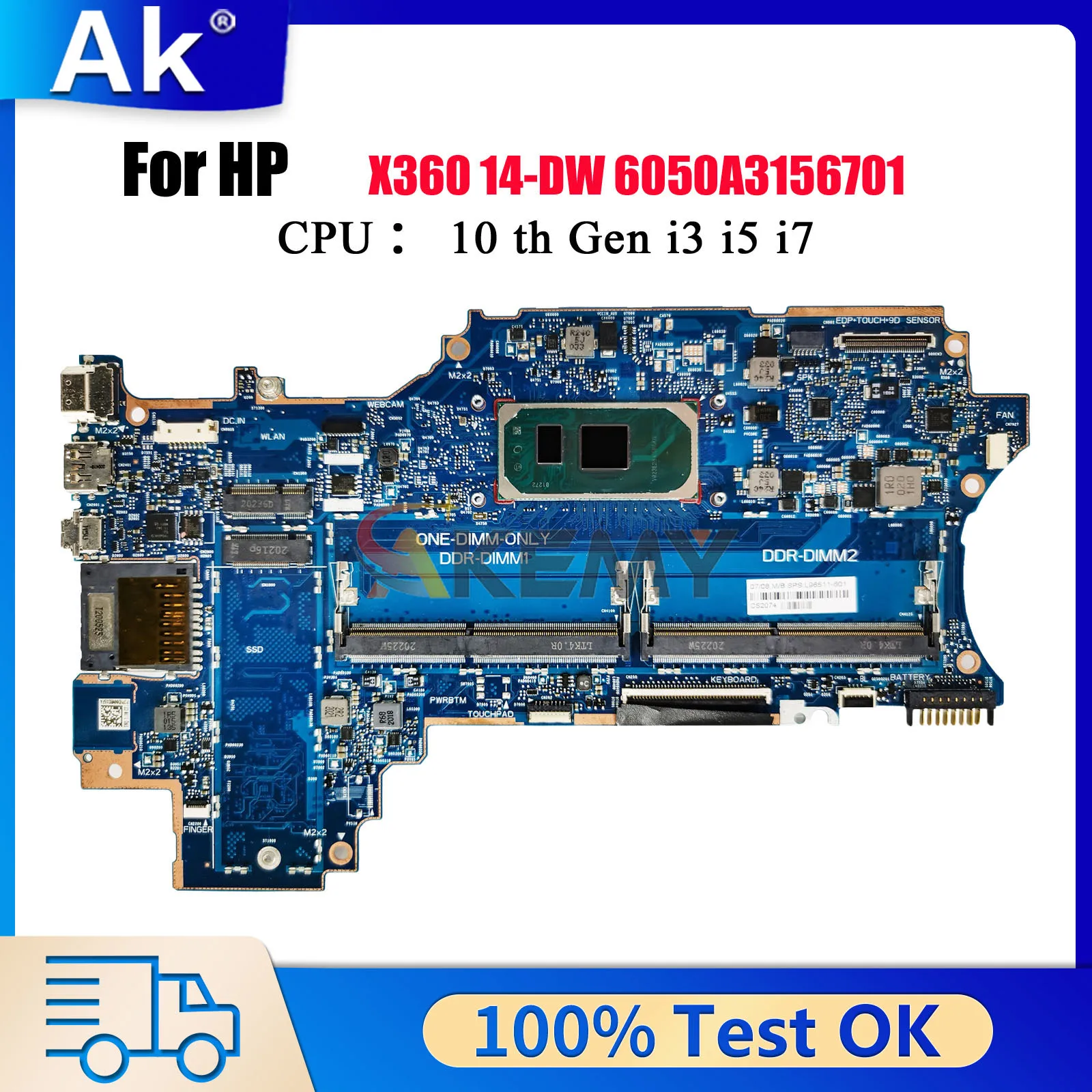 

6050A3156701 для ноутбука HP Pavilion X360 14-DW, материнская плата с процессором i3 i5 i7 DDR4 L96510-601 L96511-601, 100% полностью протестировано