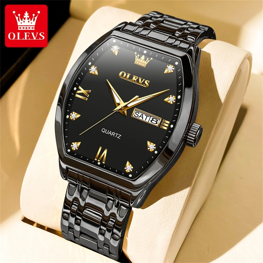 

OLEVS Tonneau Men's Watches Stainless Steel Waterproof Luminous Calendar Luxury Top Brand Bussiness Quartz Wrist Watch for Men