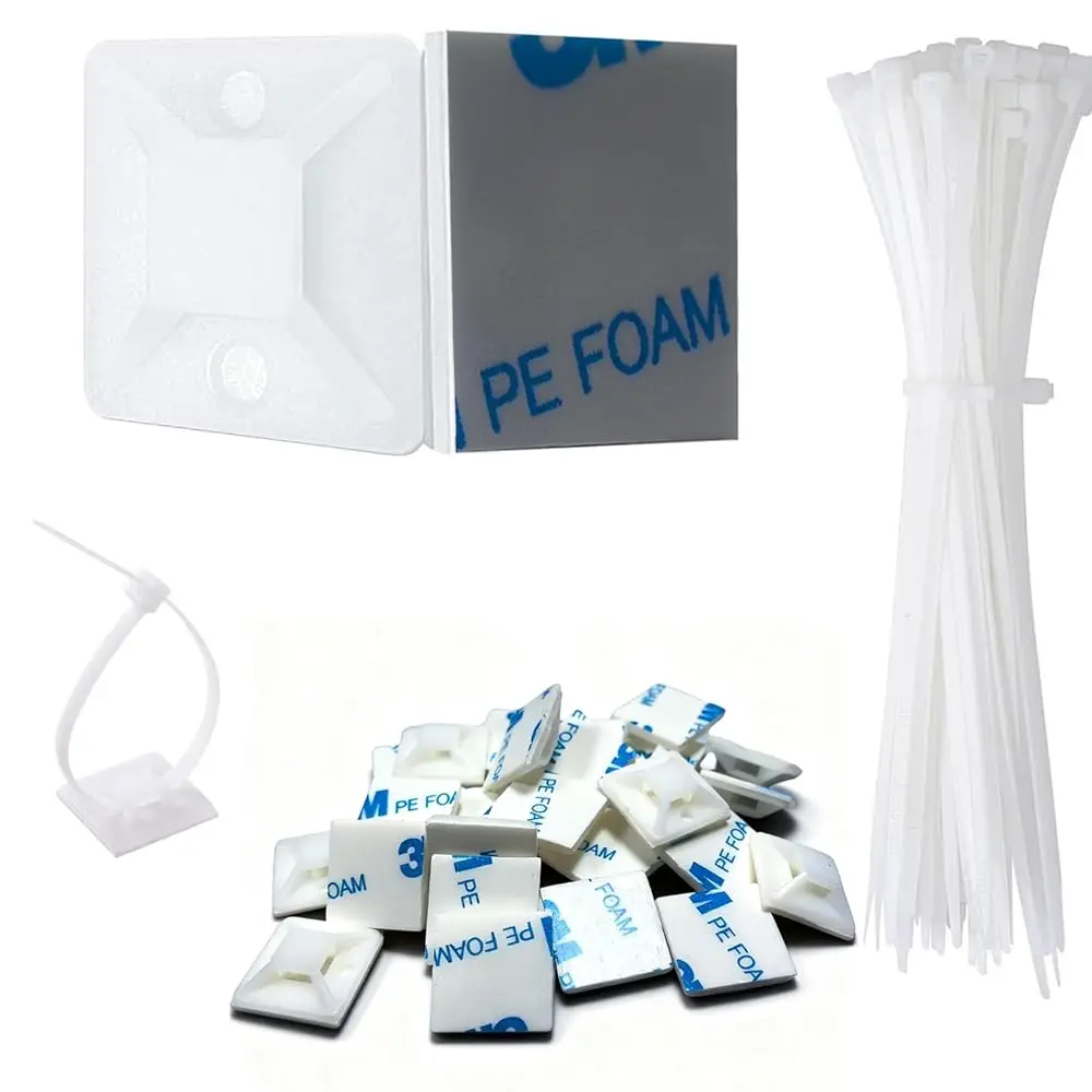 

Набор самоклеящихся креплений для кабелей с прочным клеевым слоем - 100 шт. зажимов для организации кабелей с 6-дюймовыми стяжками, держатели для проводов - для наружного применения