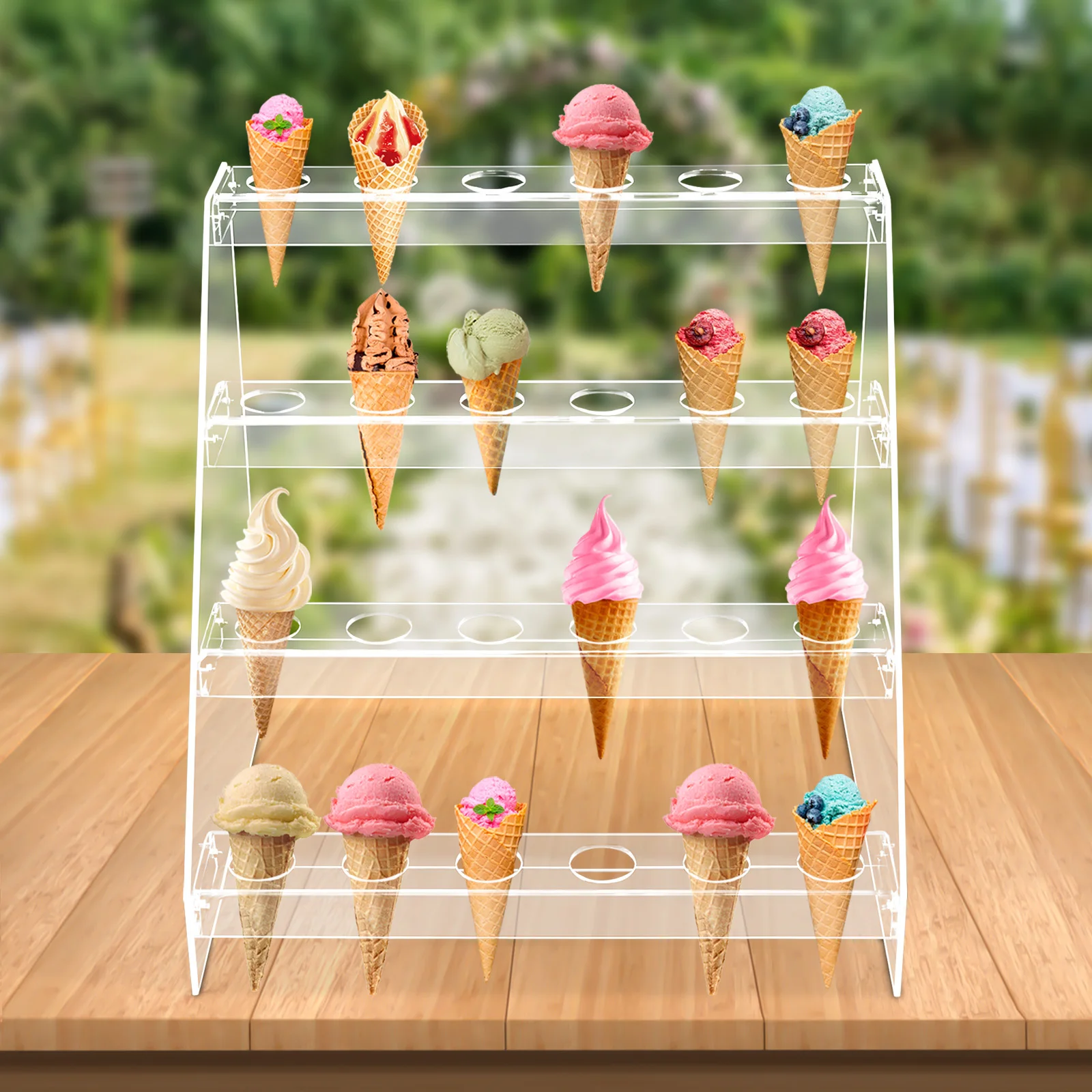 

24 Hole Ice Cream Cone Holders Clear Acrylic Display Racks Party Cake Tray Stand 4 Layer Clear Acrylic Ice Cream Cone Holder