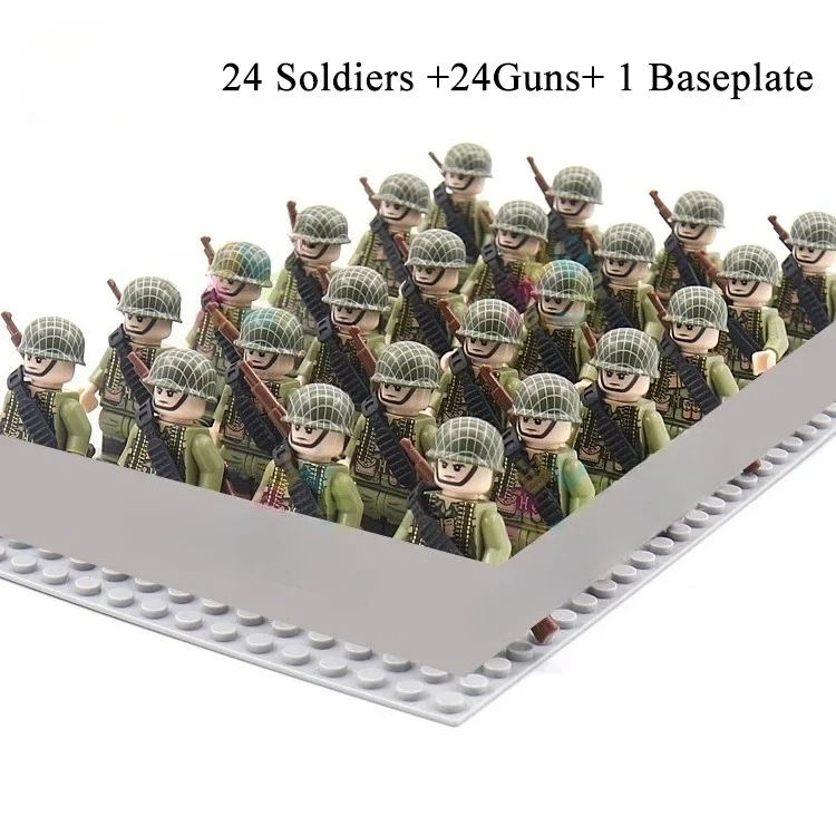 24-teiliges Armeesoldaten-Bausteinset mit Mini-Puppen und Untergrund, DIY-Kriegsszenen-Bausteine, Kinderspielzeug-Sammlung – Detail 8