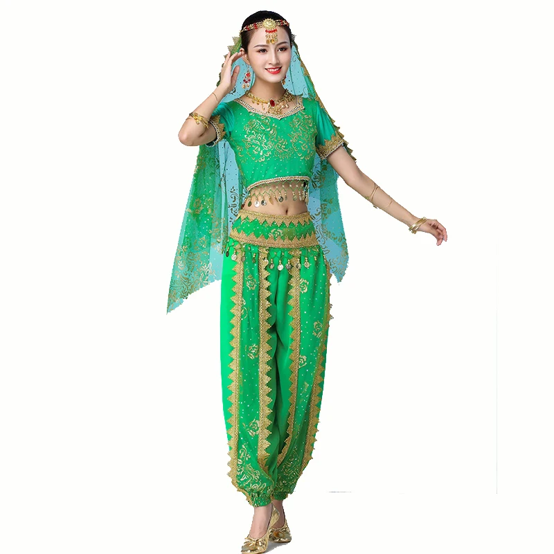 Indian Bollywood Belly Dance Costume Set Bollywood Outfit Egypt Belly Dance Stage Performance Chiffon Highlights Practice Suit