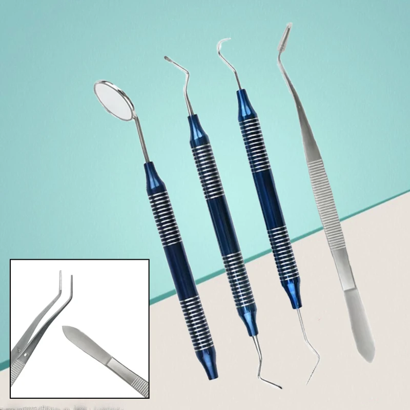

4Pcs Dental Oral Cleaning Kit Scraper Mirror Scaler Set Plaque Remover Stainless Steel Care High Temperature Disinfection Tool