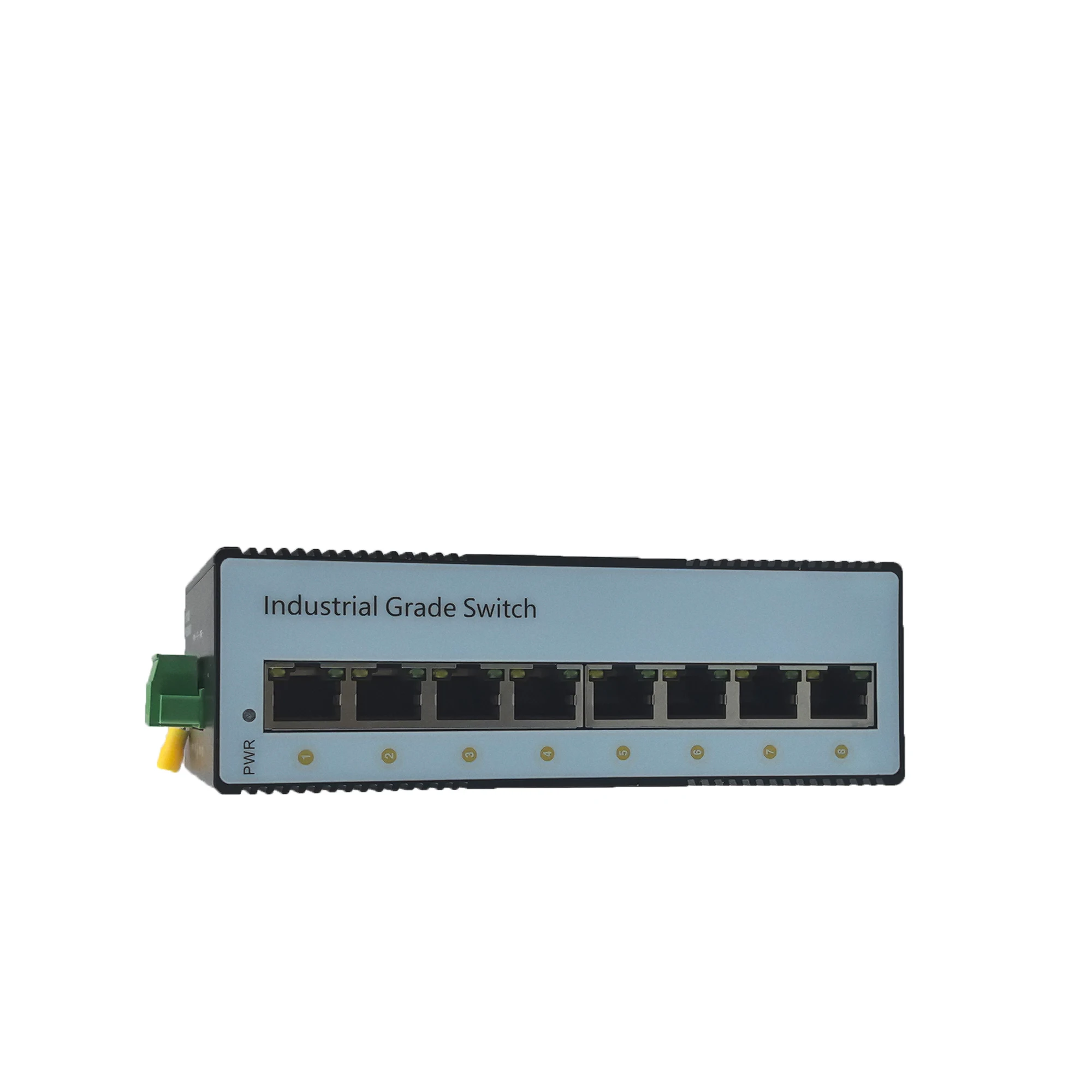 Switch Ethernet Gigabit industrial de 8 portas, 8 × 10/100/1000Base-T RJ45, ampla temperatura operacional -40 ~ 85 ℃ , IP40, montagem em trilho DIN
