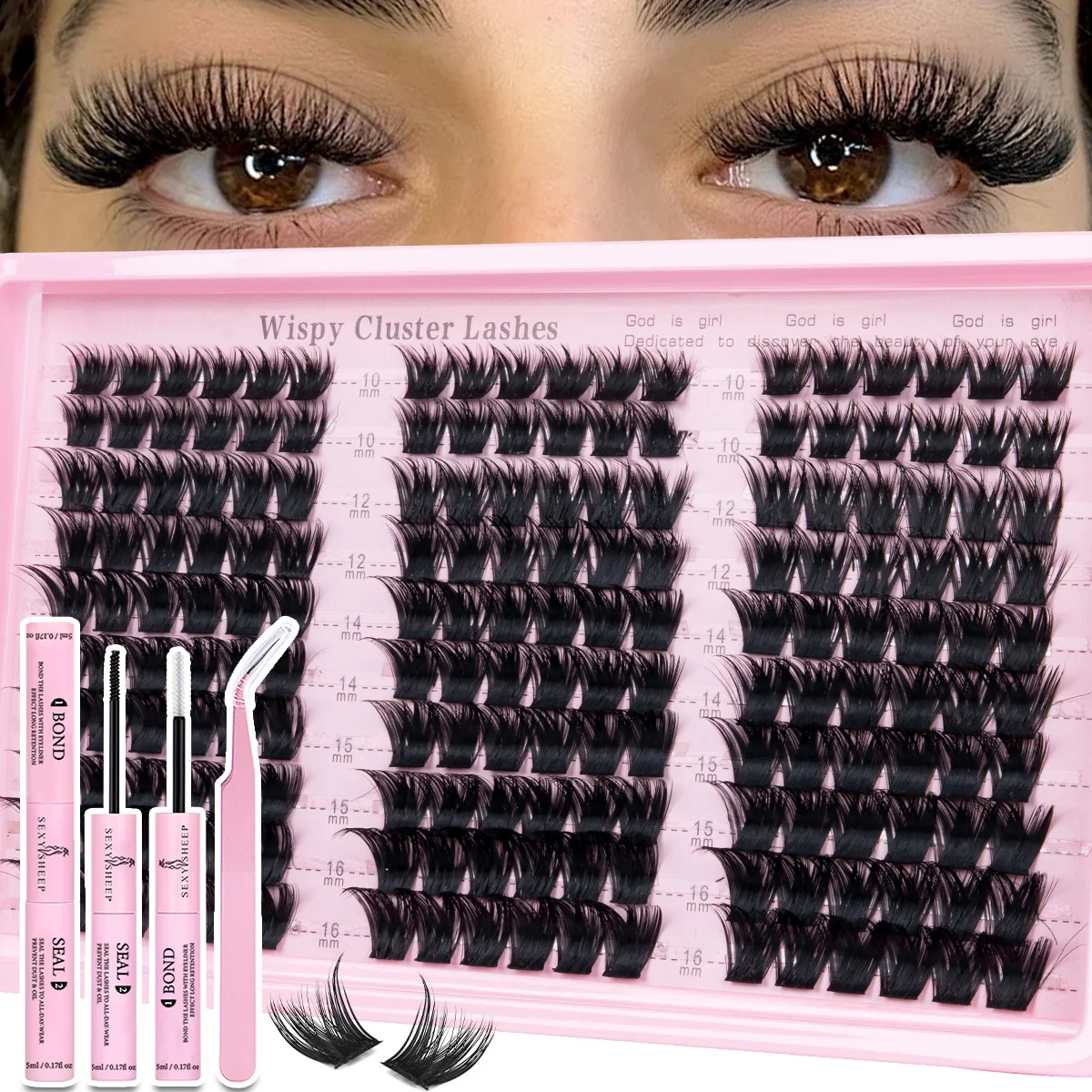 Wimpern-Cluster-Set, Wispy-Wimpernverlängerungen, Natürliches DIY-Wimpernverlängerungs-Set, 10-16mm C-Curl Einzelwimpern mit Kleber und Versiegelung – Detail 6