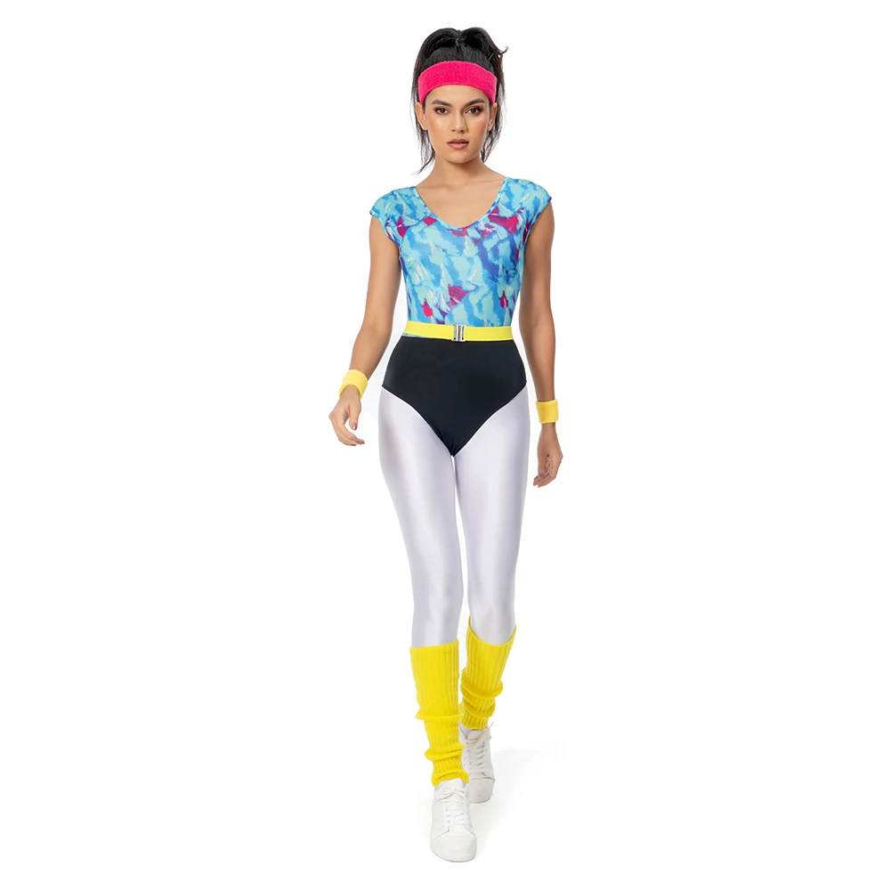 Disfraz de fantasía para mujer adulta, ropa deportiva de estilo Hippie de los años 80, para discoteca, estilo Retro, 6 unidades por Set