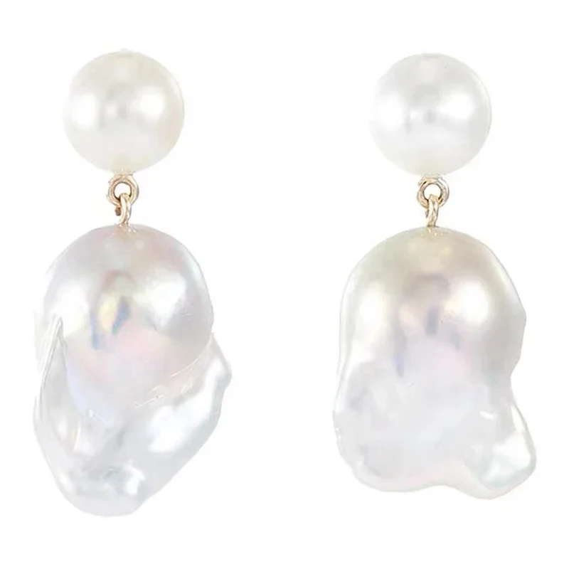 Baroque 15-25mm Natural Freshwater Shaped Pearl Retro Irregular Double Beaded Earrings Temperament Premium Women\'s Jewelry Gift