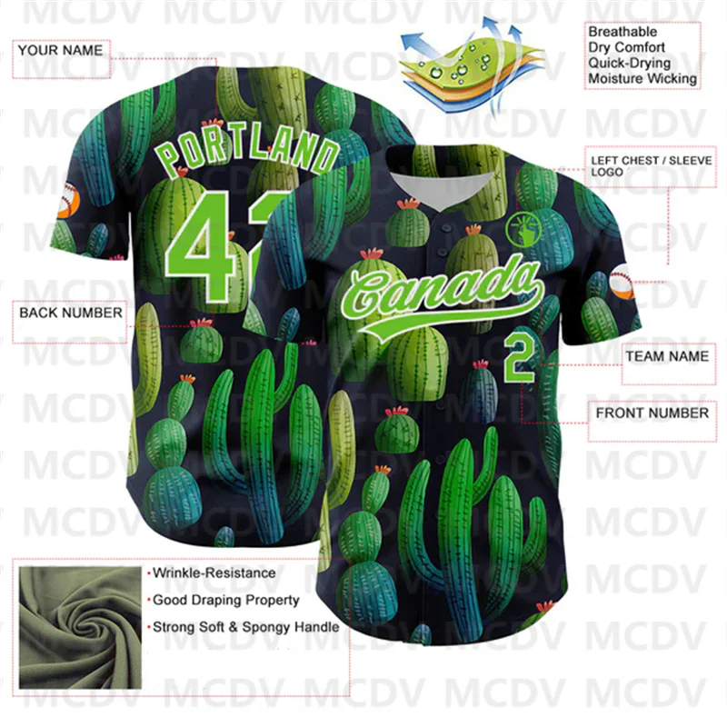 Custom Navy Aurora Green-White 3D Pattern Design Cactus Festival Authentic 3D Print Men Women Casual Shirts Sport Unisex Tops