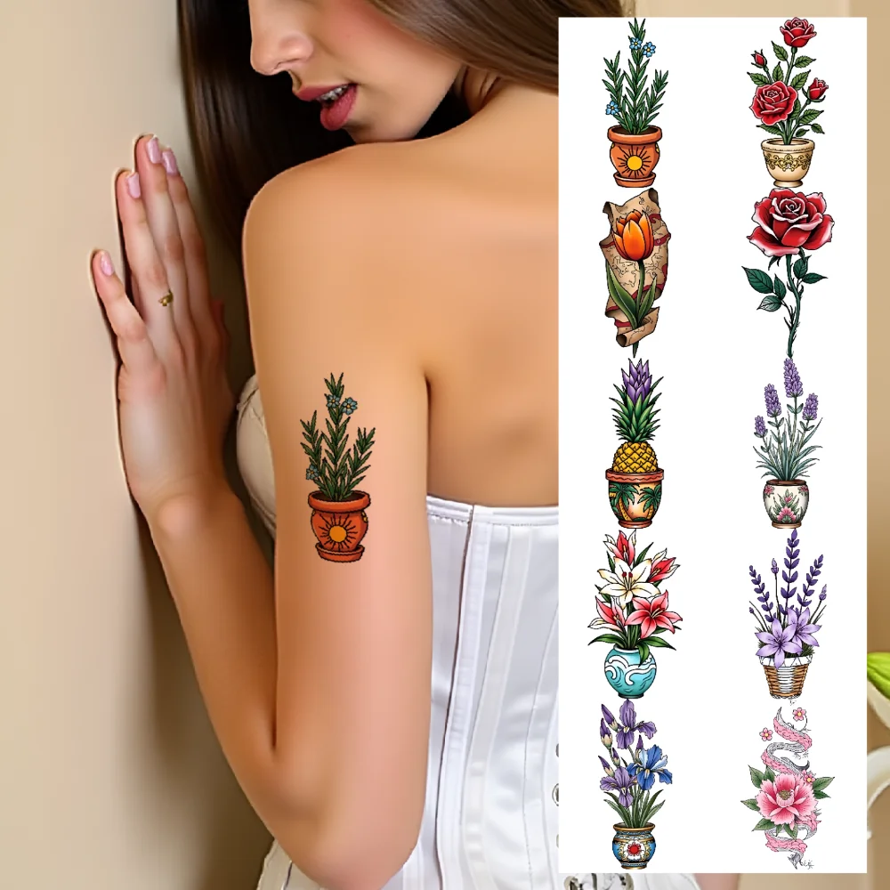

28pcs Temporary Tattoo Waterproof Long-lasting Body Stickers Tulip Sunflower Red Rose For Chest Men Women
