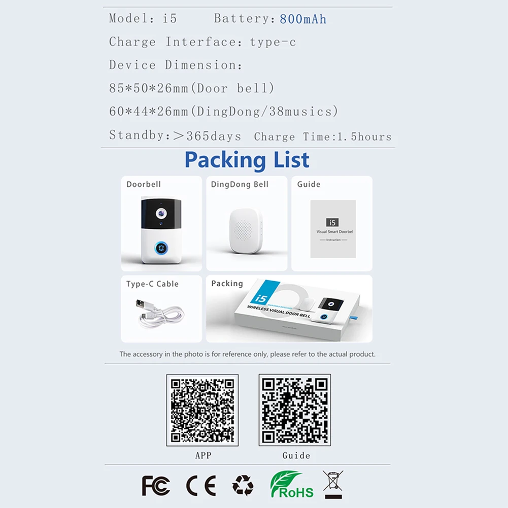 

WiFi Wireless Video Doorbell IR Night Vision Doorbell Camera Two-way Audio Smart Door Bell for Home Security Alarm System