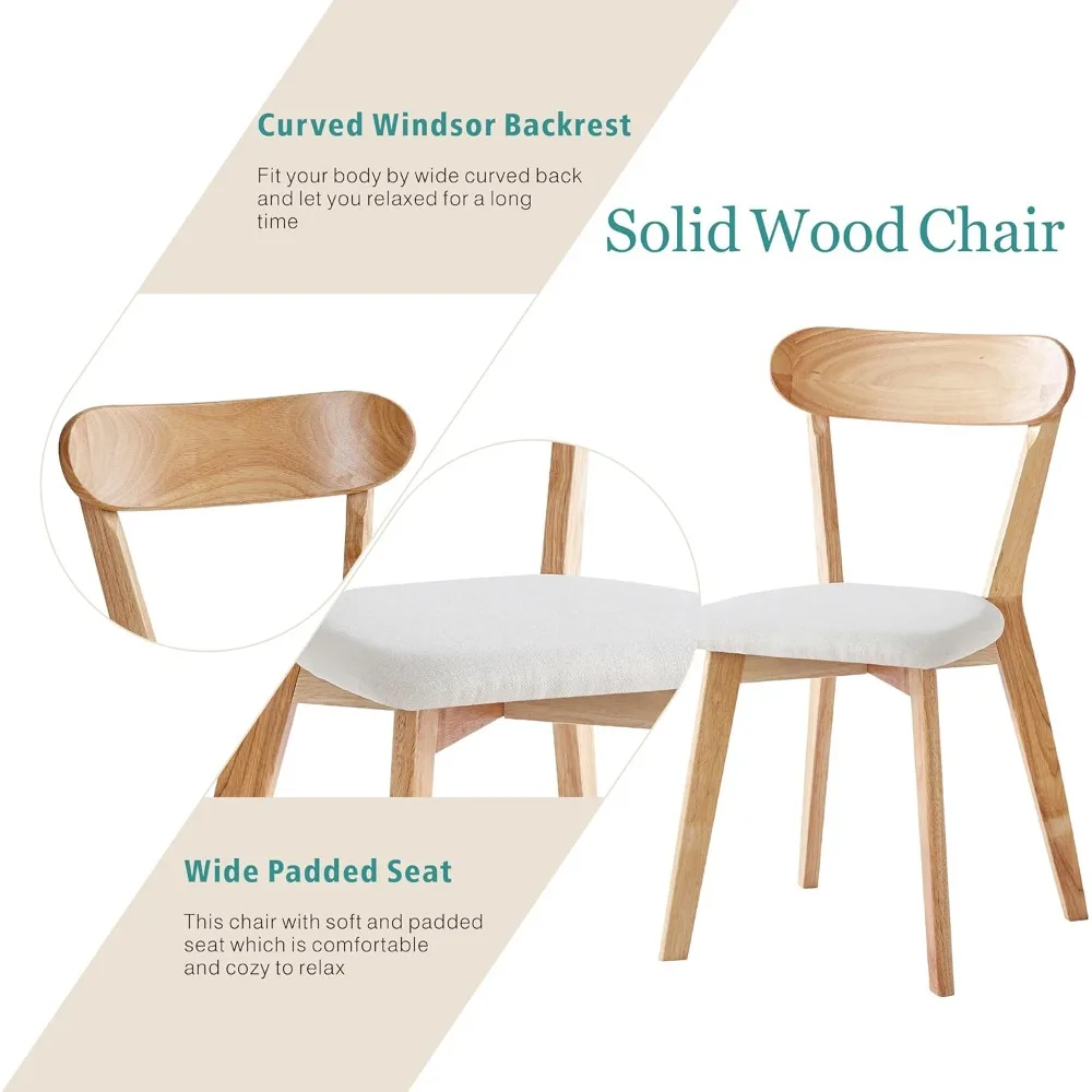 مجموعة من 4 كراسي طعام منجدة حديثة: خشب متين طبيعي، مسند ظهر منحني للمطبخ المنزلي