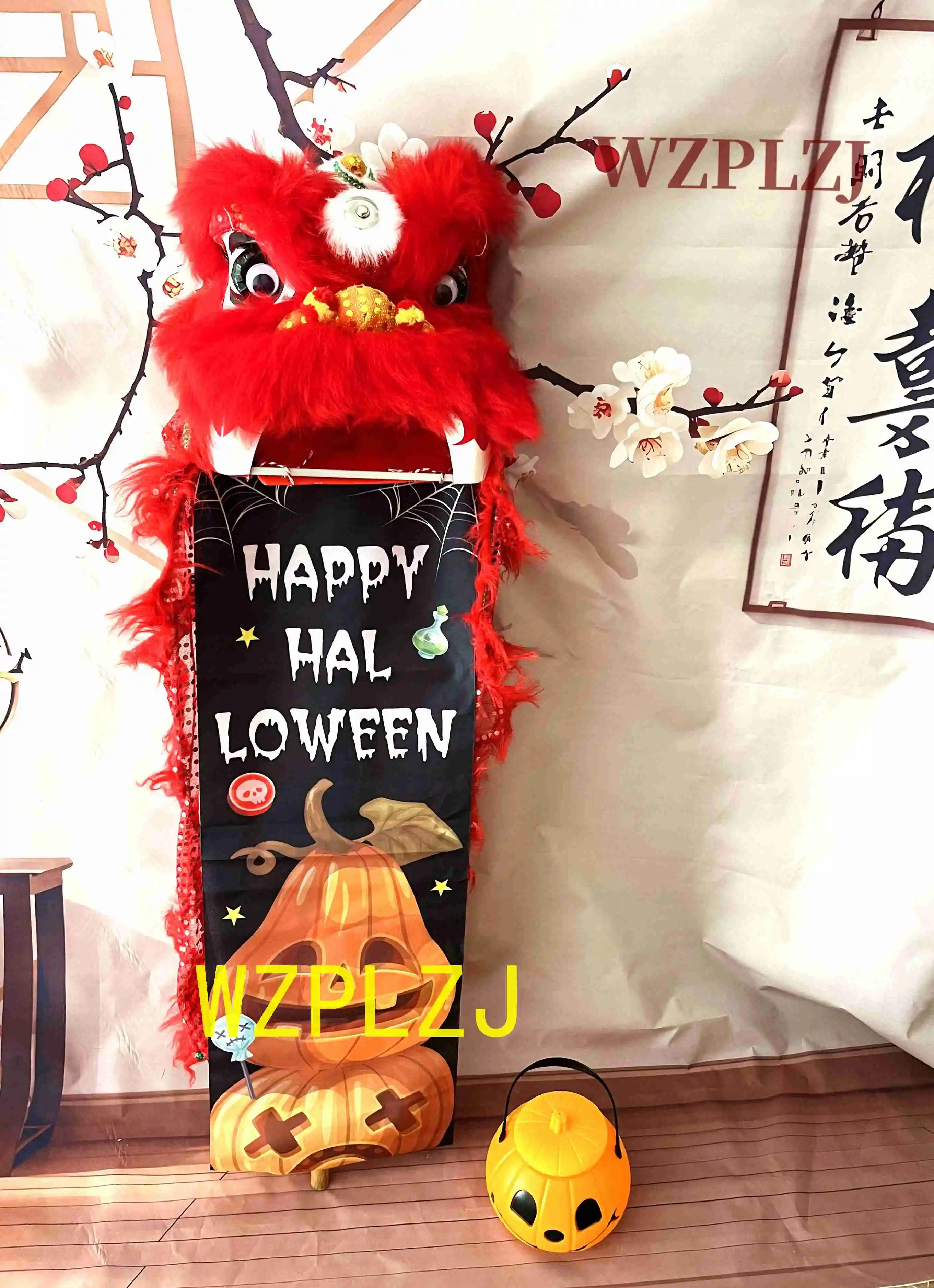 Halloween Party 12 inch Lion Dance Costume Pumpkin Candy box Scroll Flag  3-5 Age Child Party Performance Sport Outdoor Stage