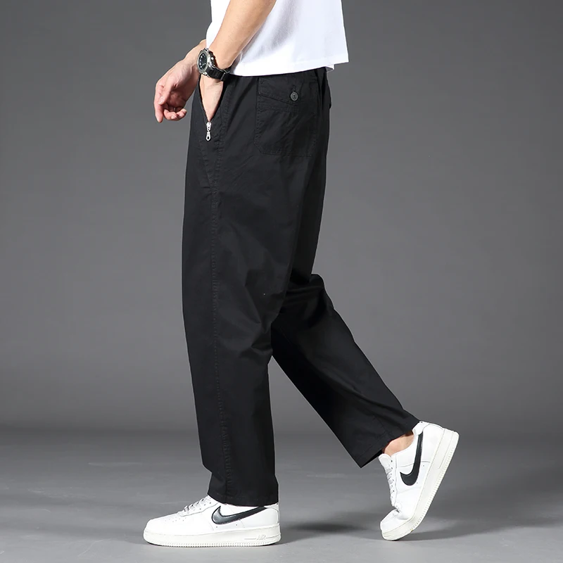 Safari Style Casual Straight Trousers Men's Clothing Loose Solid Color Spring Autumn All-match Elastic Fashion Drawstring Pants