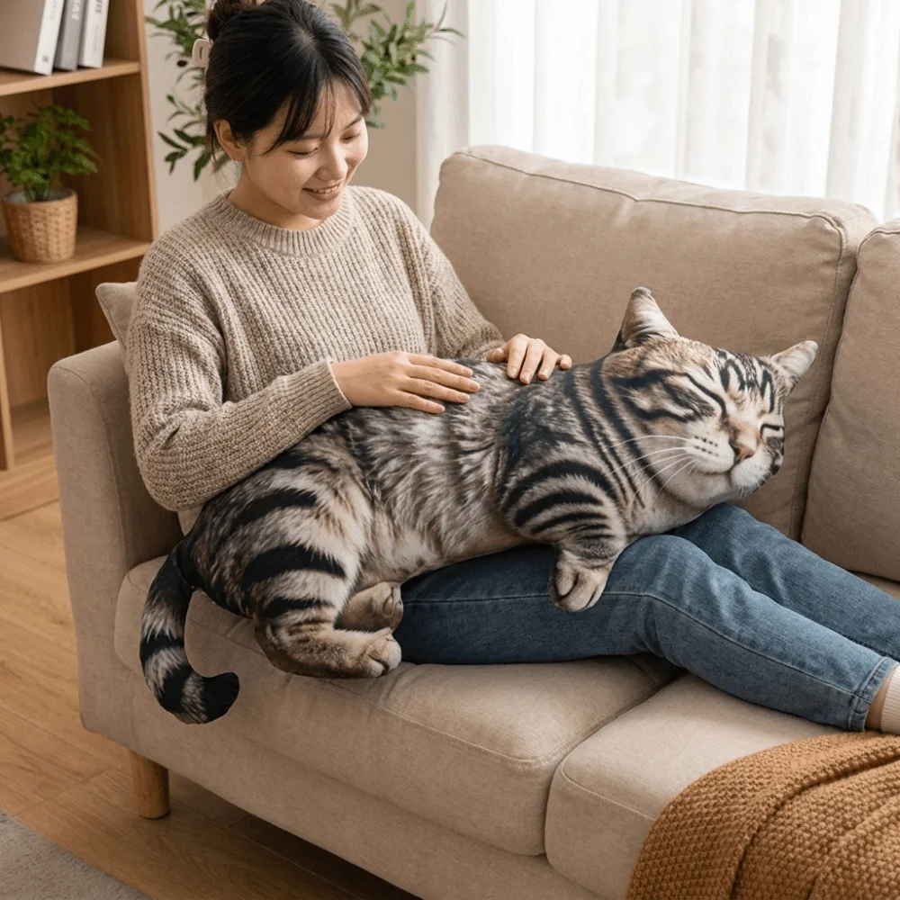 Creative Super Soft Simulated Cat Cushion Lifelike Cartoon Cat Pillow PP Cotton Filled Realistic Stuffed Animal Sleep Cushion