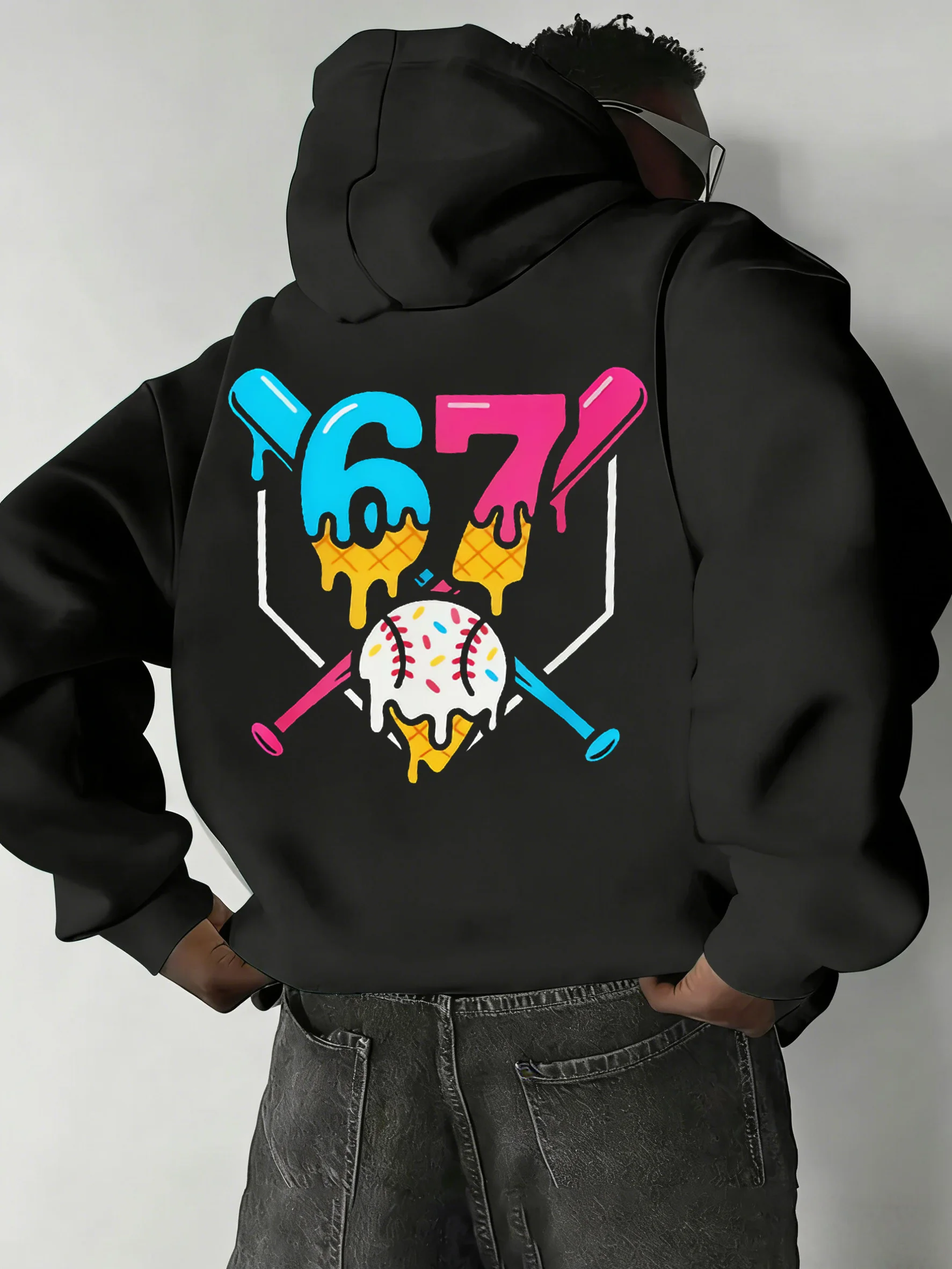 

Baseball+Donut Sauce _ Six or Seven _ Мягкая толстовка с цифровым принтом в крутом стиле для мужчин и женщин осень/зима 2026, хлопковая толстовка