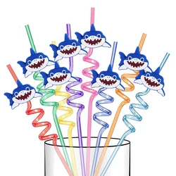 8pcs Reusable Shark Straw Shark Party Supplies Plastic Drinking Straw Baby Shower Kids Shark Themed Birthday Party Favors Decor