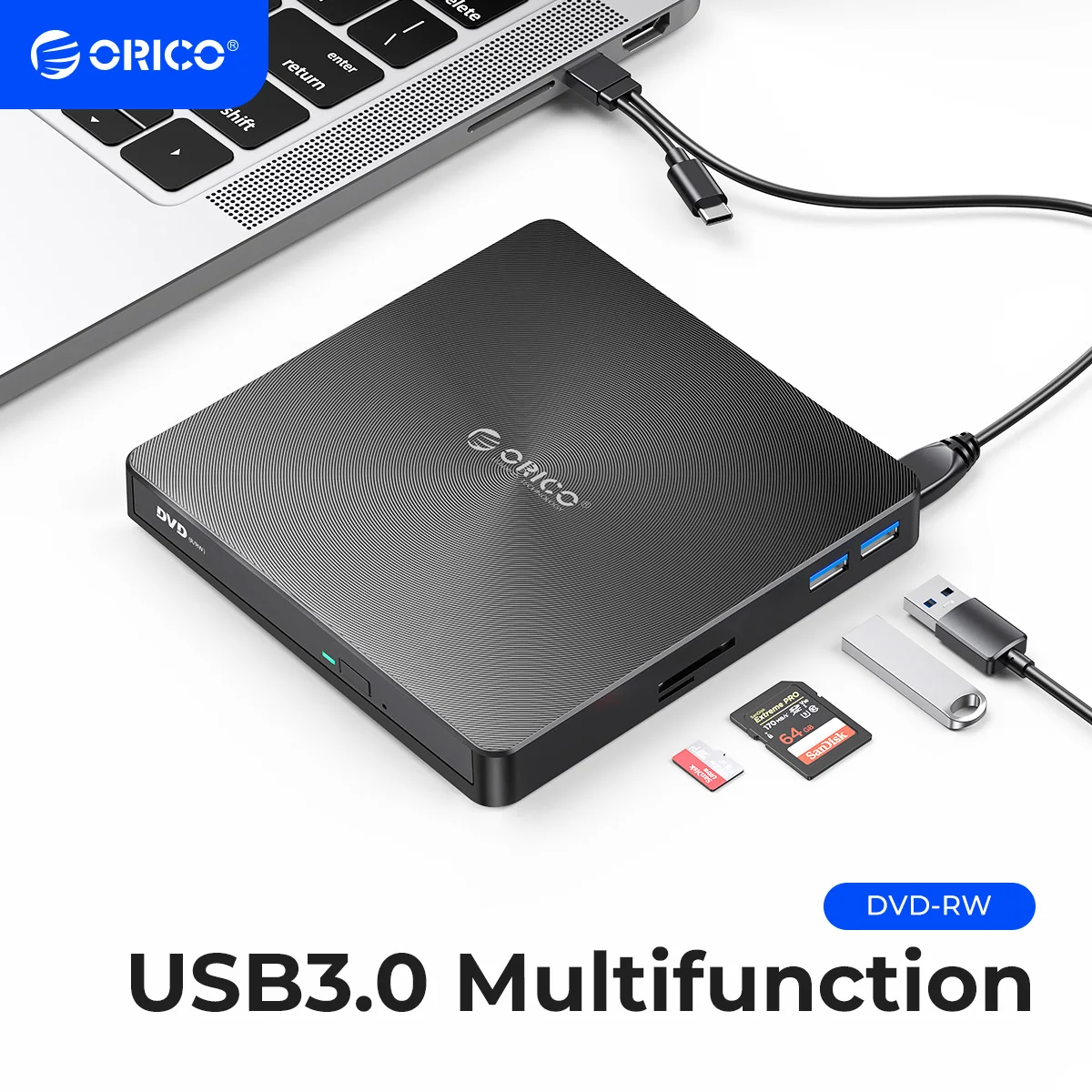 ORICO External USB 3.0 Optical Driver CD/DVD-ROM Combo DVD RW ROM Burner Writer Recorder for Desktop Laptop Windows Mac OS