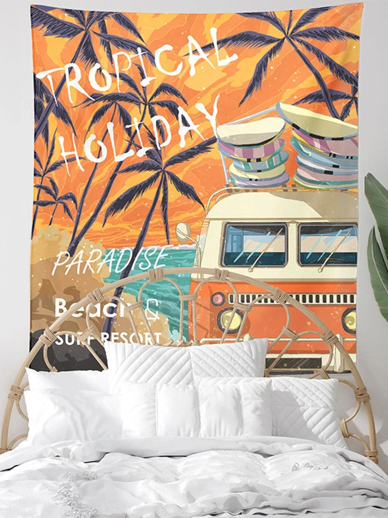 Car & Coconut Tree Holiday Pattern Decorative Wall Tapestry Room Decoration Items Home Decor Dorm Wall Hanging Blanket Backdrop