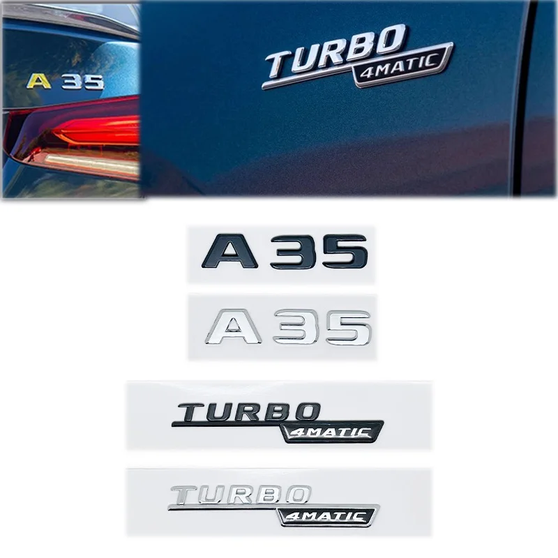 Mercedes Benz AMG A35 Turbo 4MATIC Emblem - Silver Black Letters Fit for W176 W177 Car Fender Trunk Rear High Quality Logo Stick