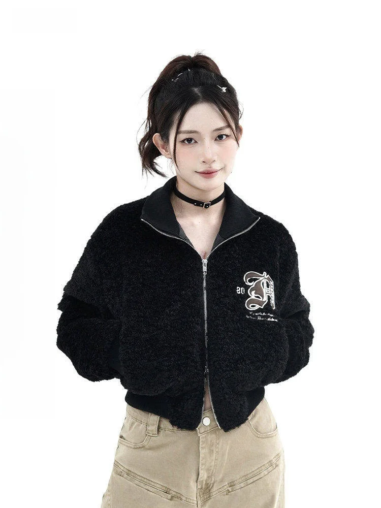 

Женская демисезонная куртка XFX в американском ретро-стиле из овечьей шерсти или хлопка, утепленная, для улицы, на молнии