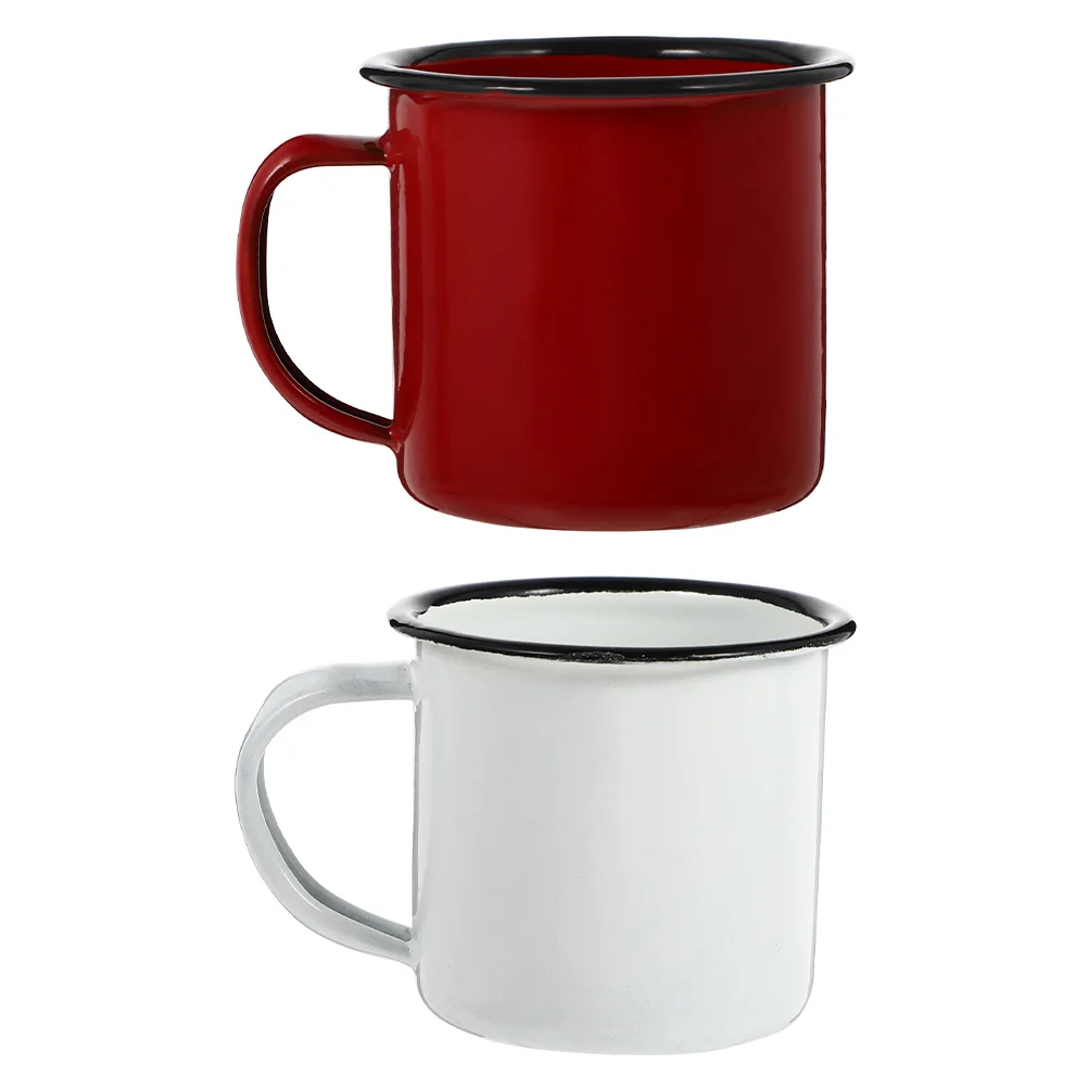 

2pcs Retro Iron Cups Heat Insulated Easy Clean Wide Mouth Vintage Enamel Travel Mugs Water Storage Glass