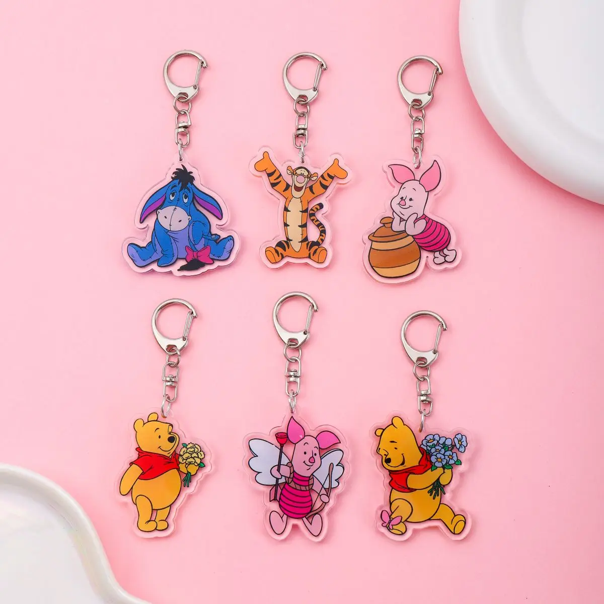 Anime Winnie Pooh Acrylic keychain accessaries Cartoon funny Bag Pendant Gift cute bag charm Keyring Friends Fans Gifts