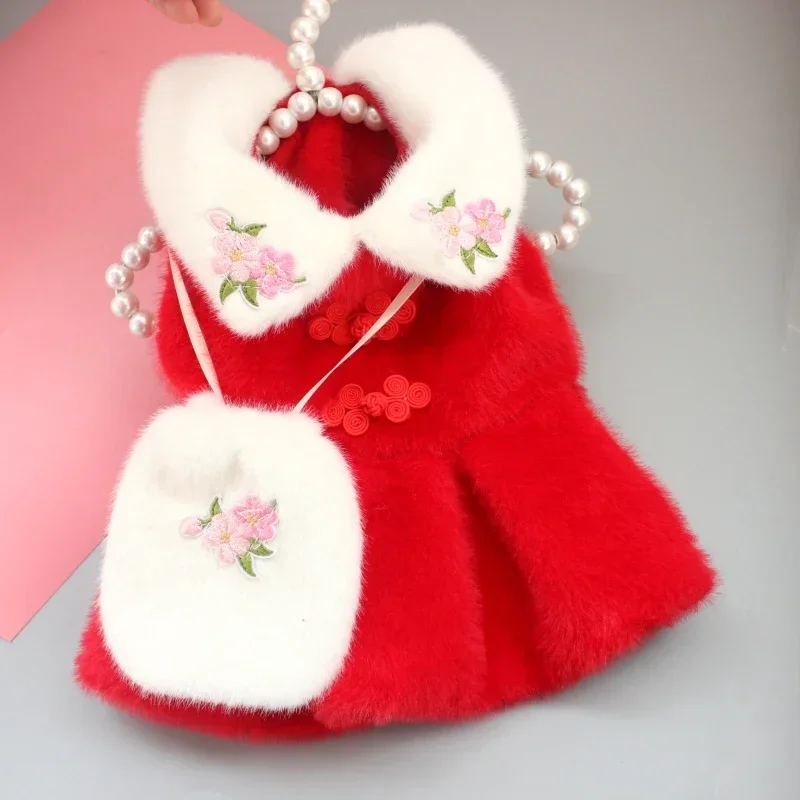 

Winter Dog Dress with Bag Cat Yorkshire Terrier Yorkie Dog Clothes Winter Pomeranian Shih Tzu Maltese Bichon Poodle Pet Clothing