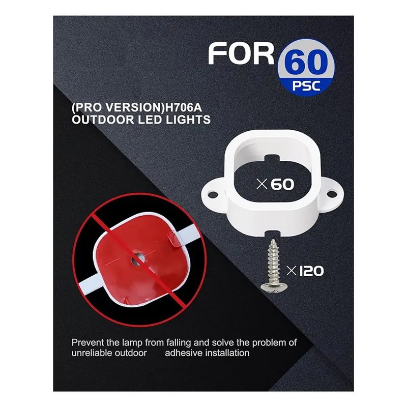 A11E-H706 Outdoor Light Mounting Clips, 60 Pcs, Weatherproof And Secure, Ideal For Permanent Installations