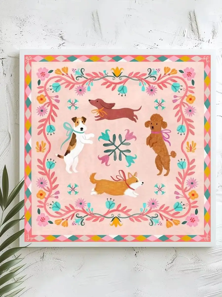1 Stück 40x40 cm/15,74 Zoll, 11Ct/14Ct Kreuzstich-Set, DIY Valentinstagsgeschenk, Stickerei-Set für Festlichkeiten, Cartoon-Engelhunde – Detail 1