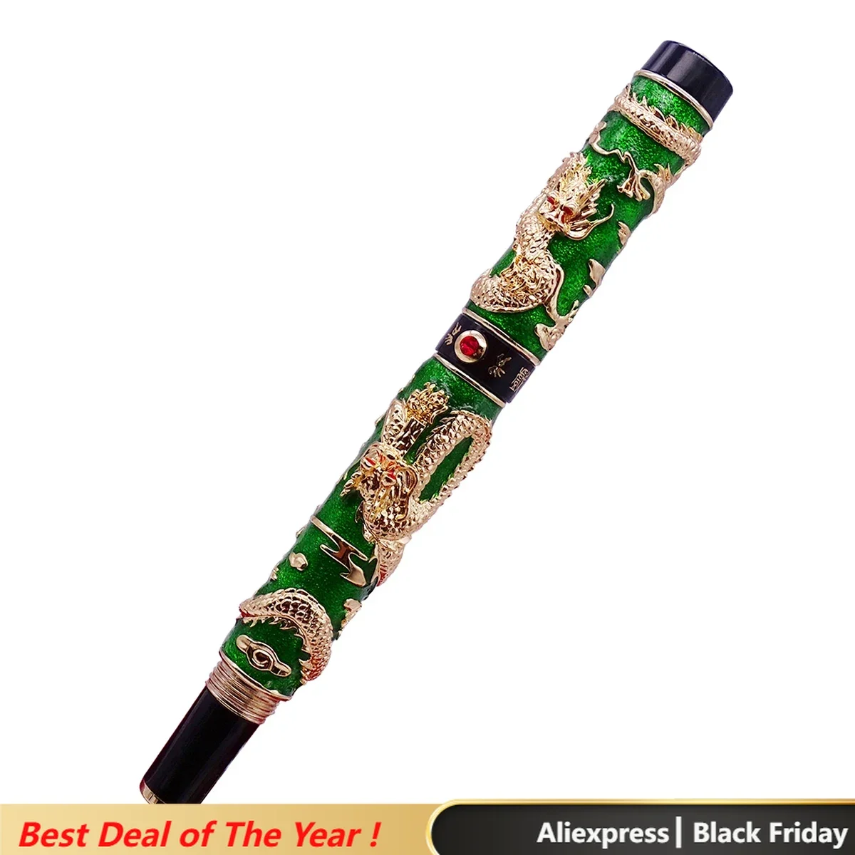 Luxury Jinhao Green Cloisonne Double Dragon Fountain Pen Iridium M Nib Advanced Craft Writing Gift Pen for Business Graduate