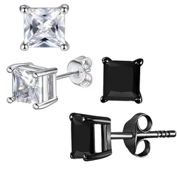 1 Pairs Zircon Titanium Steel Earrings Fashion Simple Geometric Stainless Steel Stud Earring for Trendy Men Women Jewelry Gift