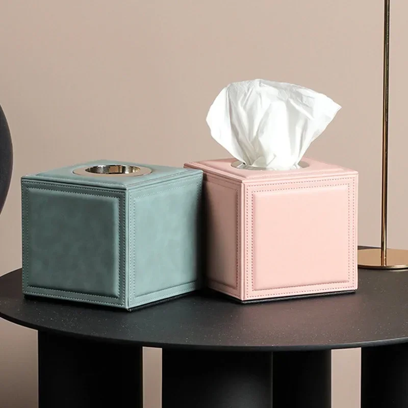 Leather Tissue Box Creative Imitation Leather Upscale Square Extract Tissue Box Rectangle Storage Supplies Home Decorations