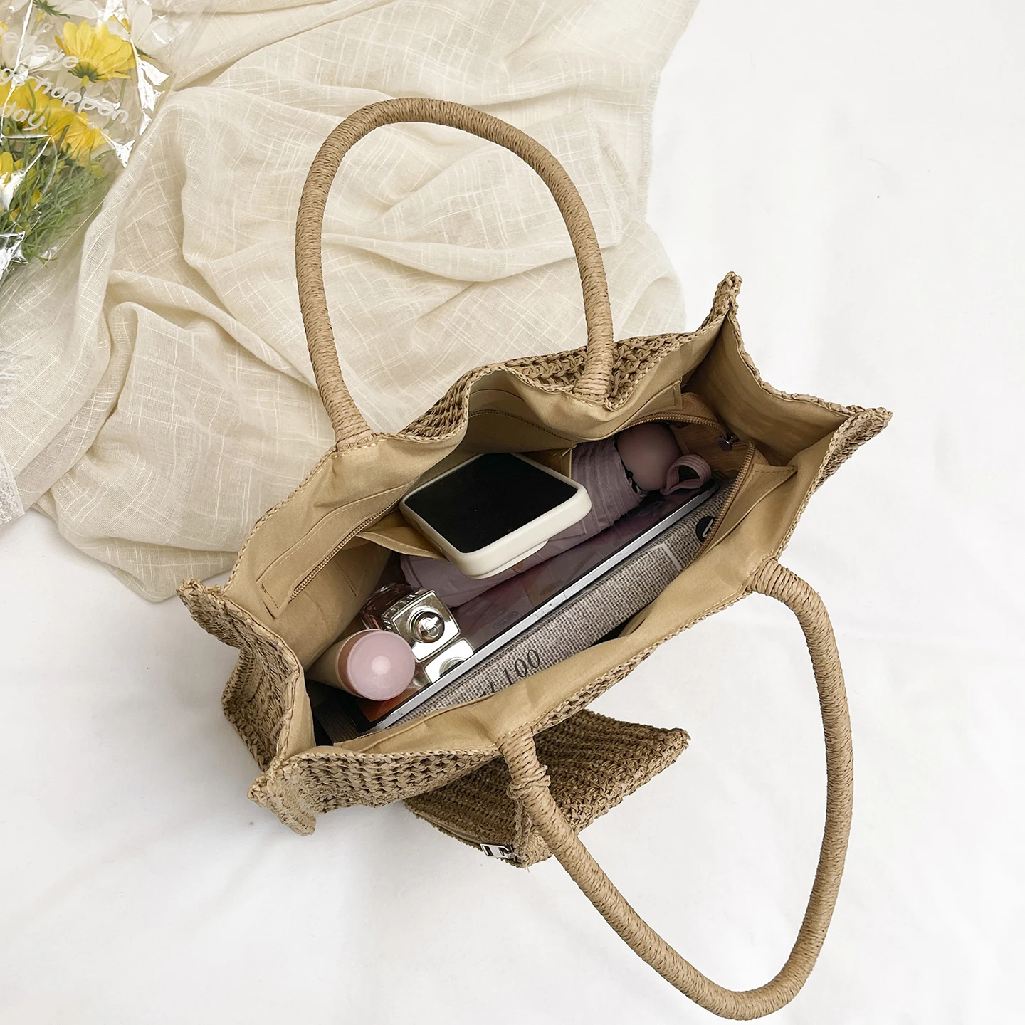 Large Capacity Straw Shoulder Bag With Coin Purse Designer Beach Bag Lady Bohemian Vacation Tote Summer Sac A Main Woven Handbag