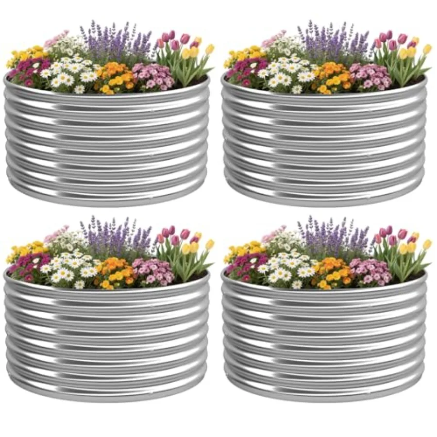 

4 Pack 2x2FT Round Raised Beds for Gardening Corrugated Galvanized Steel Raised Garden Bed Outdoor Metal Above Ground Garden Be