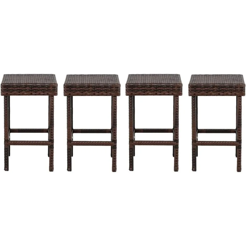 

24 inch Counter Height Rattan Wicker Bar Stools Set of 4, Bistro Pub Backless Barstools, Kitchen Dining Room Chairs, Indoor Outd