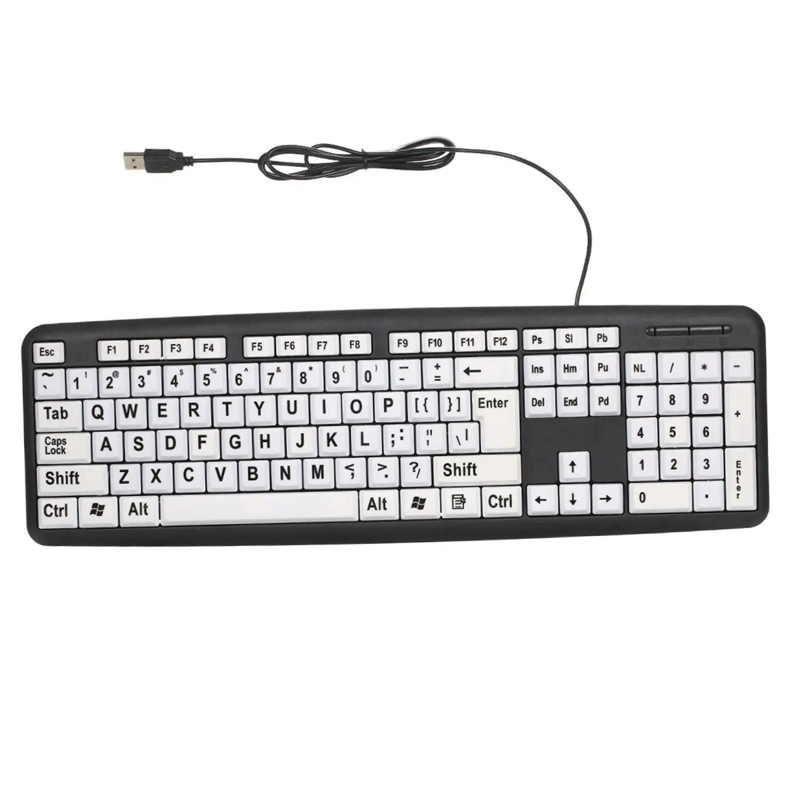 Large Print USB Wired Keyboard for low Vision Seniors - Enhanced Accessibility with Black Letters on White Keys