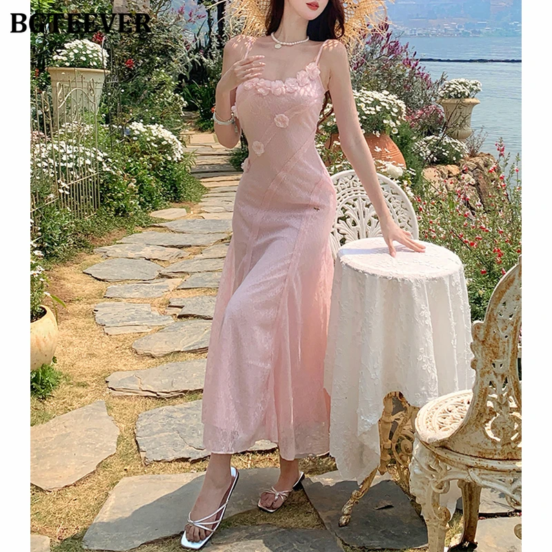 

BGTEEVER Elegant Spaghetti Strap Female Package Hip Lace Dress Spring Summer Casaual Slim Waist Ladies Sleeveless Bodycon Dress