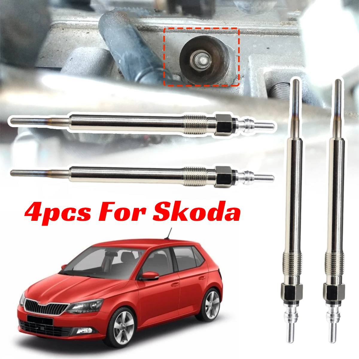 

4PC Diesel Heater Nickel Plating Glow Plugs 4.4V 03L963319 for Skoda FABIA NJ Octavia 1Z 5E NX KAMIQ NW 1.6 2.0 TDI Replacement