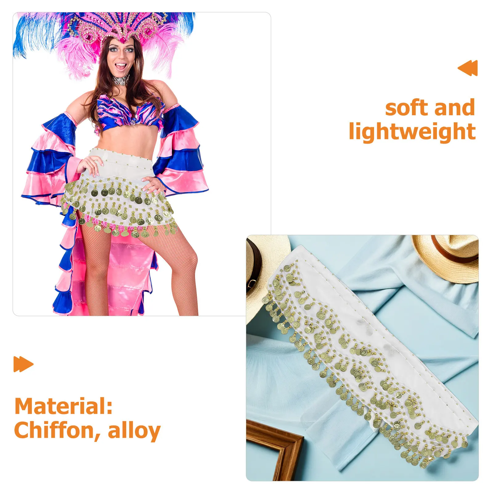 2 個ベリーダンスヒップスカーフ軽量ウエストスカートコインベルトフェスティバルパーティーダンスパフォーマンスアクセサリーダンサーアクセサリー