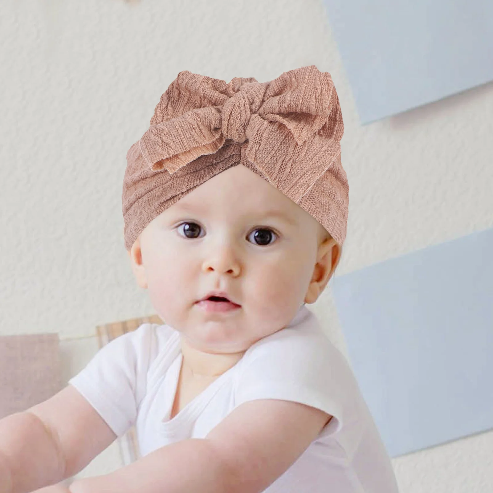 

Hats for Girls Newborn Infants Bowknot Decor Coffee Color Beanie Cap Washable Fine Texture Christmas Gifts