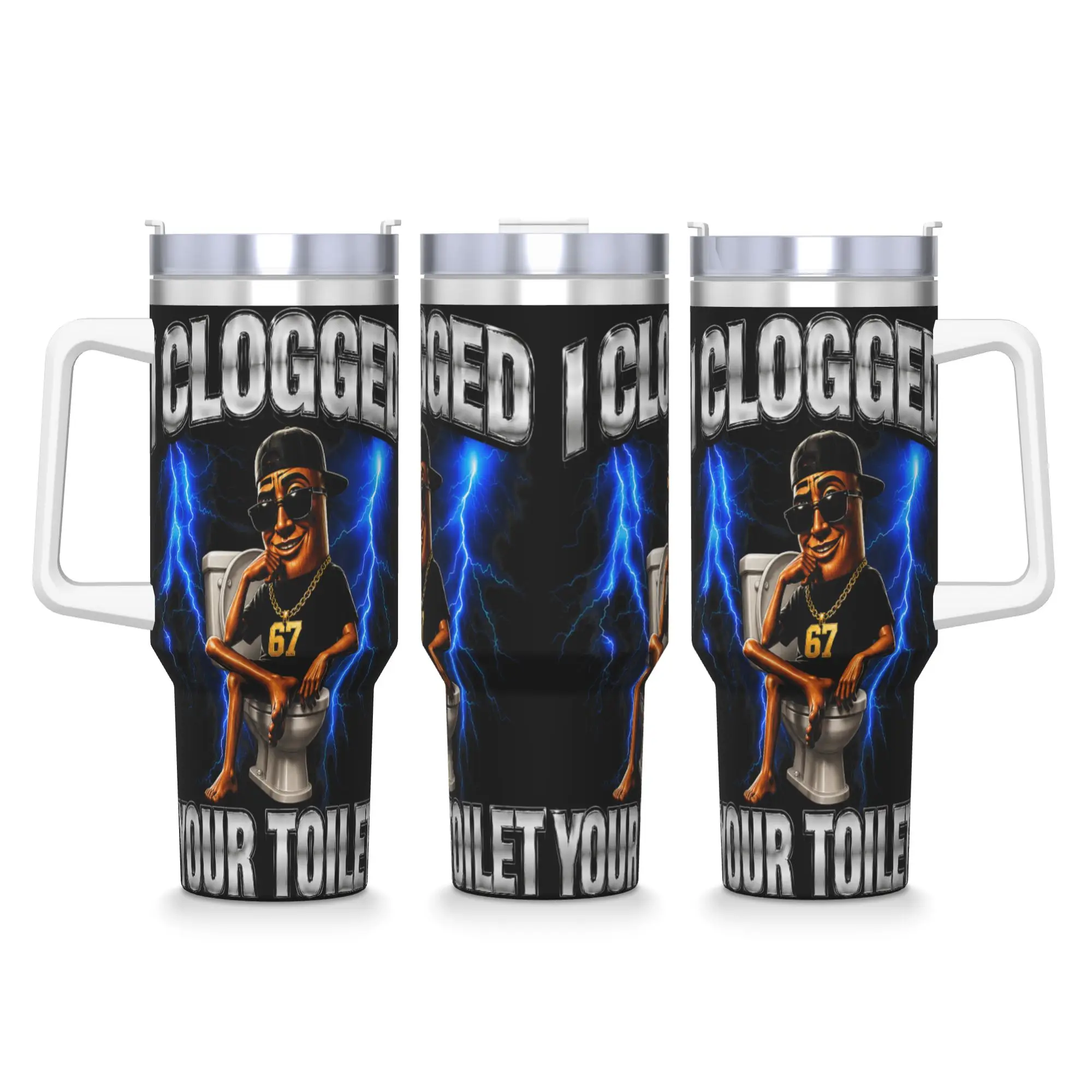 Stainless Steel Tumbler I Clogged Your Toilet Tung Tung Tung Sahur Car Mugs With Straws Hot Drinks Water Bottle Thermal Mug
