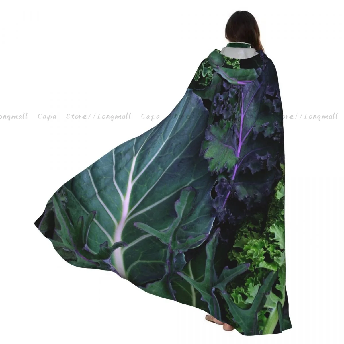 

Adult Vampire Cape Hooded Robe Leaves Of Kale Cabbage Halloween Cloak Full Length Cosplay