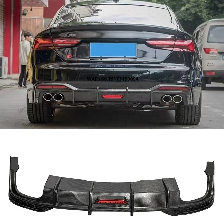 

For 2021-2021 Audi-S5 A5 Sport S-Line Rear Diffuser With LED Light Carbon Fiber Rear Bumper Lip Splitter Diffuser Bodykit