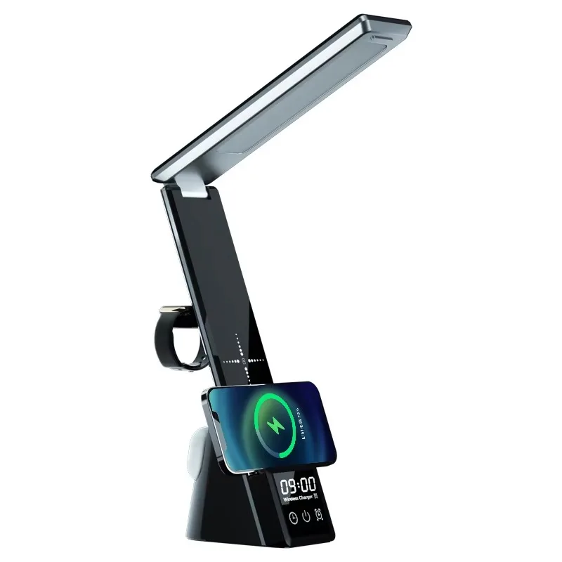 

Alarm Clock Digital Clock 5in1 Charging Station Adjustable Modern Light Emitting Diode Desk Lamp with Wireless Charging