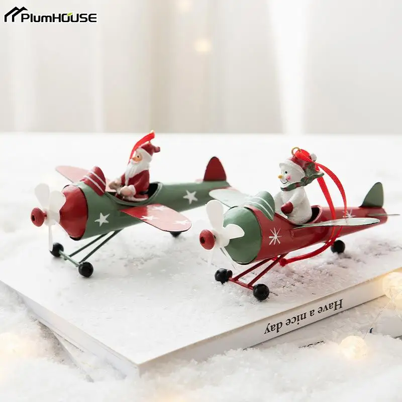 1Pc Retro Iron Christmas Pendant Antique Style Santa Claus Airplane Christmas Tree Hanging Decoration Ornaments Party Decorative